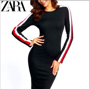 Zara Trafaluc Striped Arms Black Dress